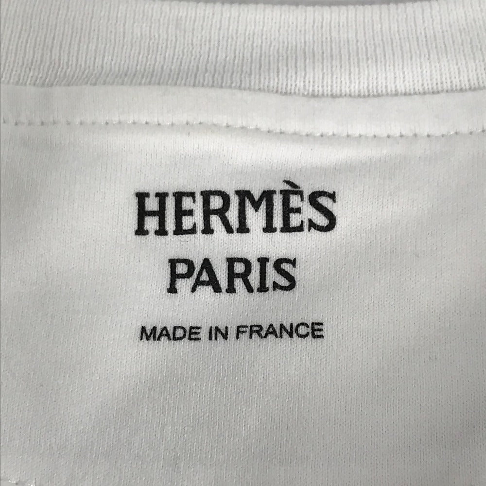 HERMES Short sleeve T-shirt cotton white logo Microcartouche Women 38 Used Authentic
