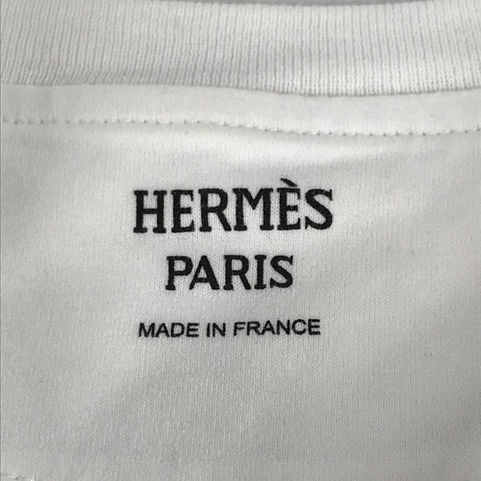 HERMES Short sleeve T-shirt cotton white logo Microcartouche Women 38 Used Authentic