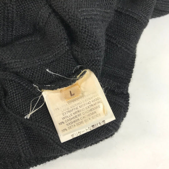 HERMES sweater Wool, Silk, Cashmere black Turtleneck Long Sleeve Apparel stripe mens L Used Authentic