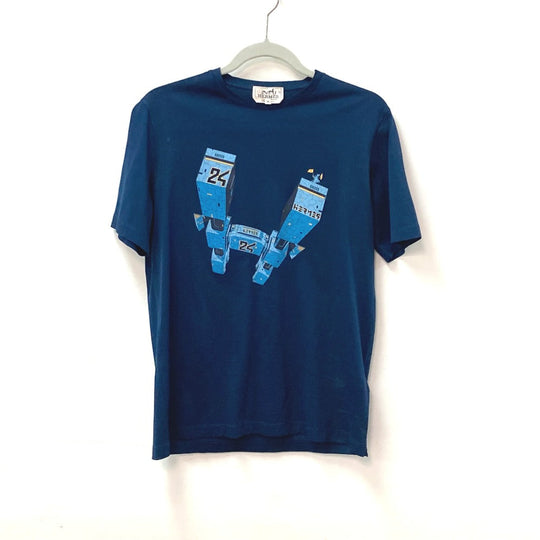 HERMES Short sleeve T-shirt cotton Navy logo IMPRIME HERMES ODYSEE XS