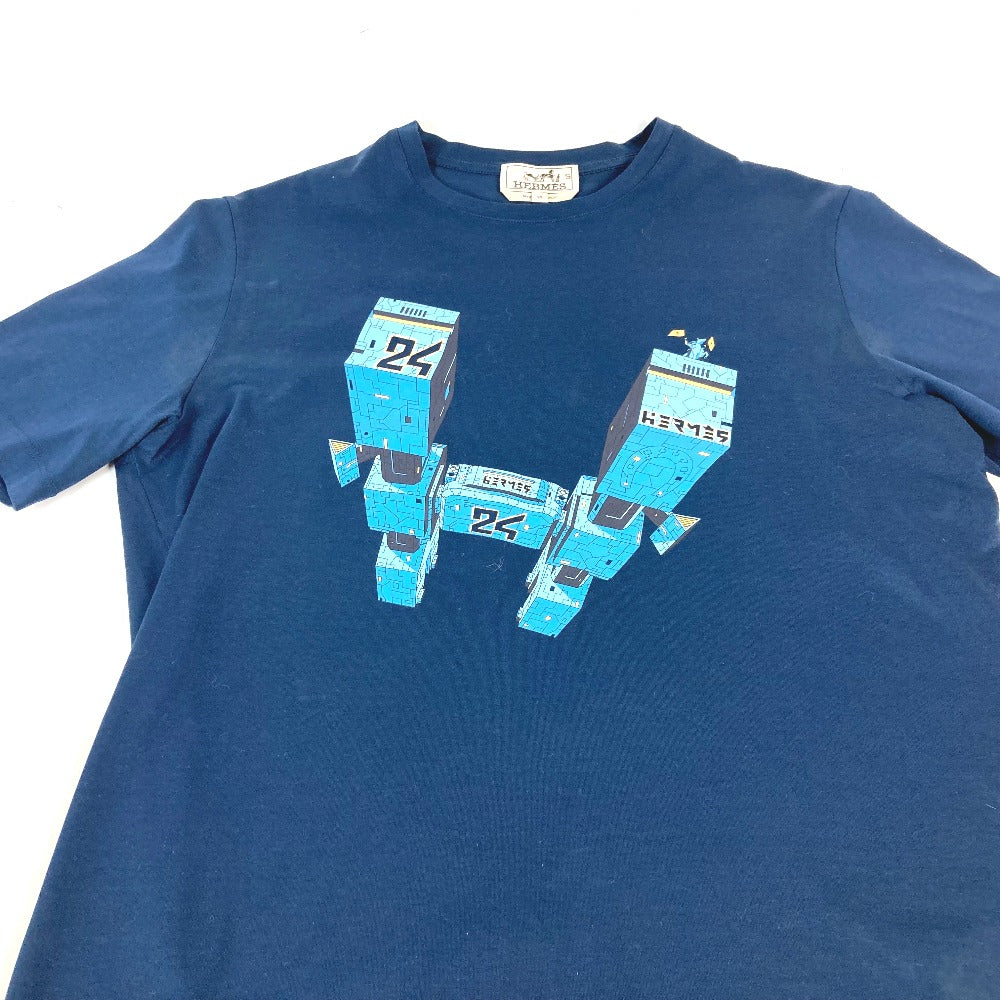 HERMES Short sleeve T-shirt cotton Navy logo IMPRIME HERMES ODYSEE XS