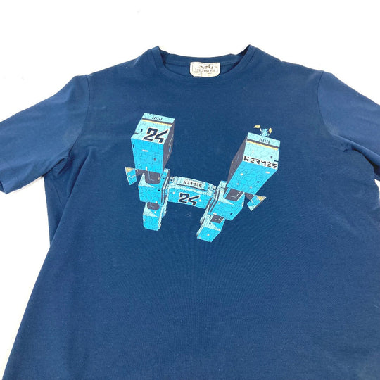 HERMES Short sleeve T-shirt cotton Navy logo IMPRIME HERMES ODYSEE XS