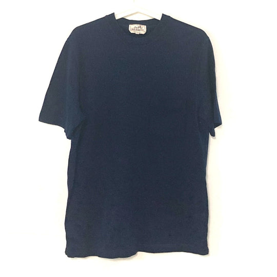 HERMES Short sleeve T-shirt cotton Navy pocket logo M
