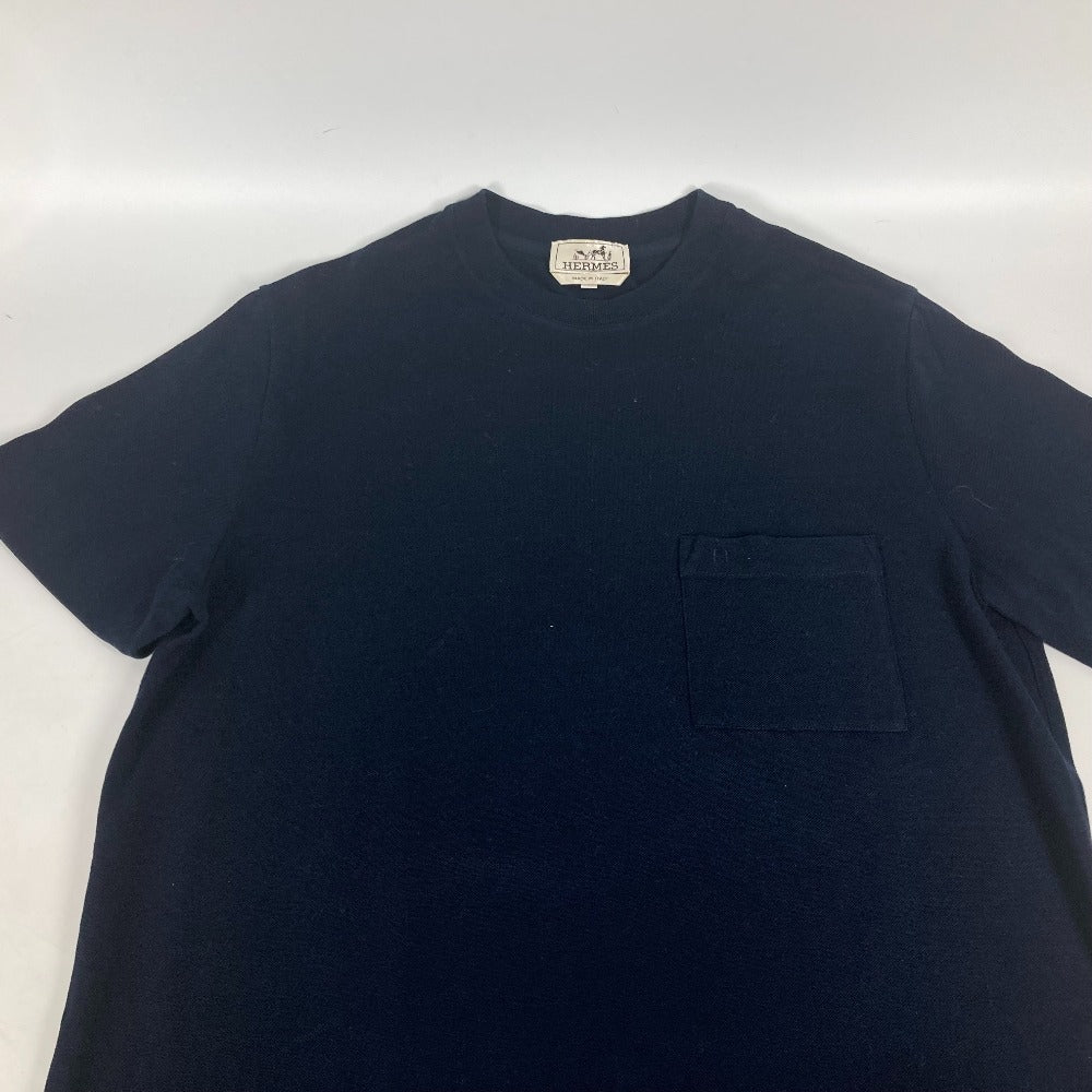 HERMES Short sleeve T-shirt cotton Navy pocket logo M