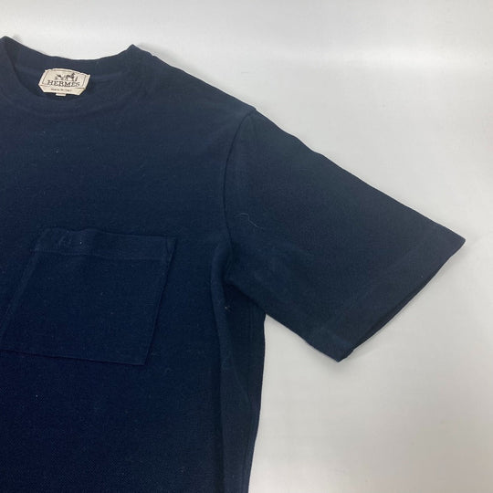 HERMES Short sleeve T-shirt cotton Navy pocket logo M