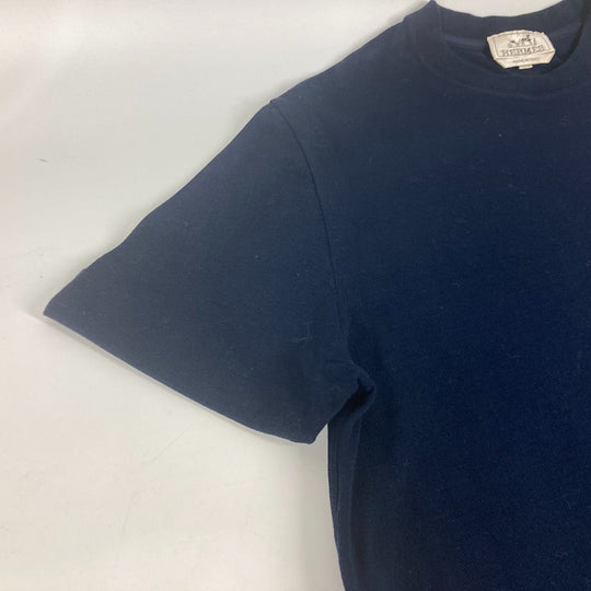 HERMES Short sleeve T-shirt cotton Navy pocket logo M