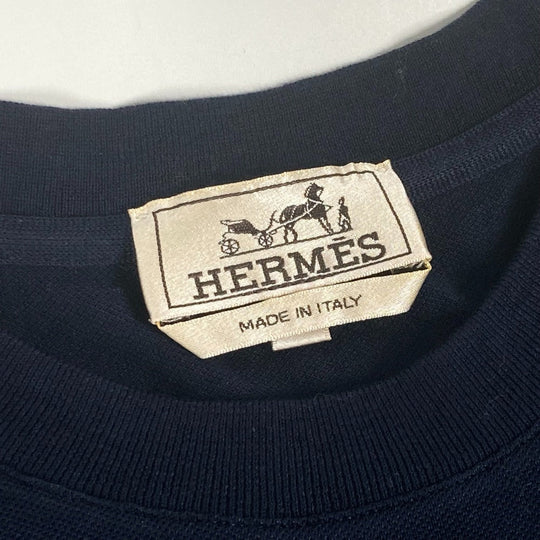 HERMES Short sleeve T-shirt cotton Navy pocket logo M