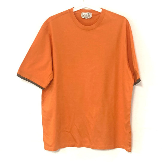 HERMES Short sleeve T-shirt cotton Orange logo mens M Used Authentic