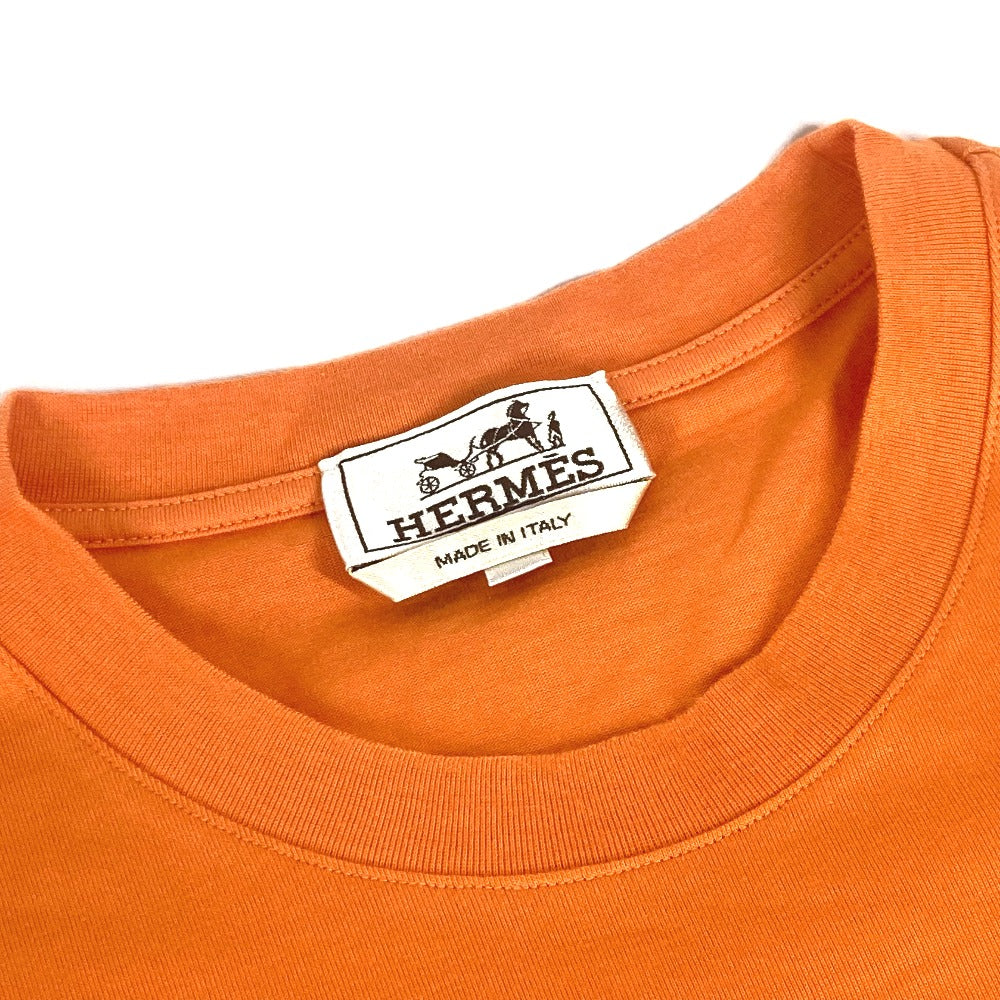 HERMES Short sleeve T-shirt cotton Orange logo mens M Used Authentic