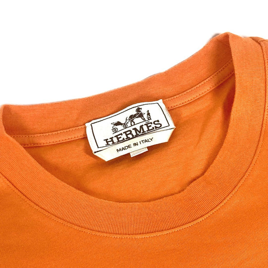 HERMES Short sleeve T-shirt cotton Orange logo mens M Used Authentic