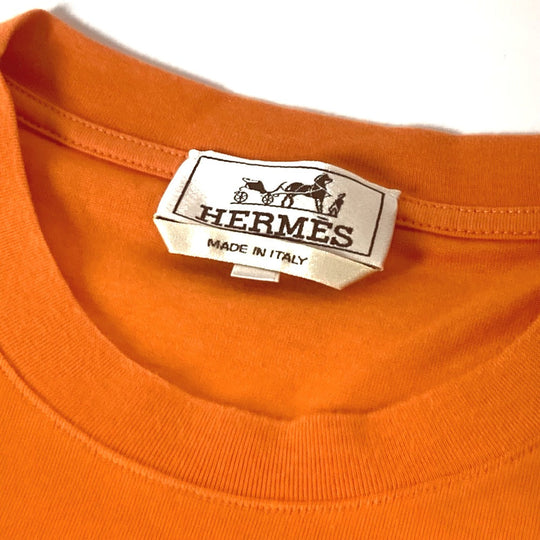 HERMES Short sleeve T-shirt cotton Orange logo mens M Used Authentic