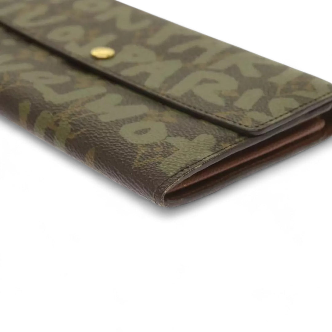 Louis Vuitton Monogram Graffiti Long Leather Wallet Khaki Womens