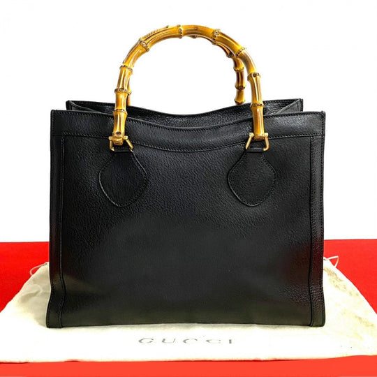 GUCCI Handbag leather black Bamboo Old Gucci