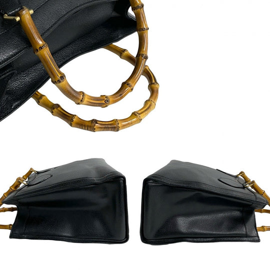 GUCCI Handbag leather black Bamboo Old Gucci