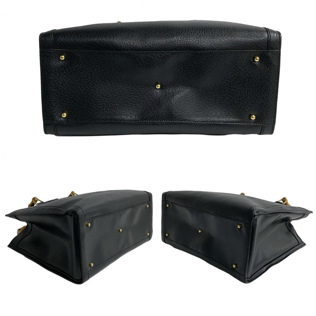 GUCCI Handbag leather black Bamboo Old Gucci