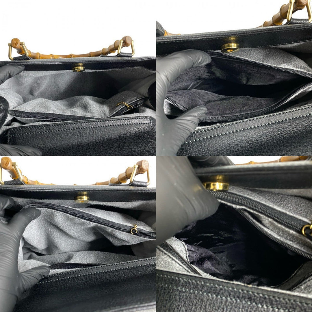GUCCI Handbag leather black Bamboo Old Gucci