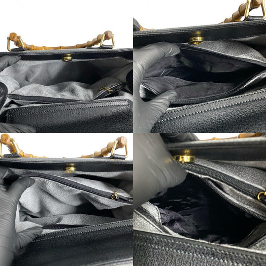 GUCCI Handbag leather black Bamboo Old Gucci