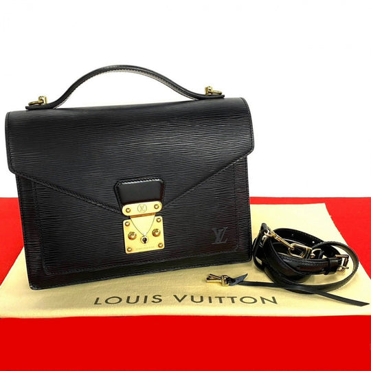 LOUIS VUITTON Shoulder Bag Epi Leather black Epi Monceau