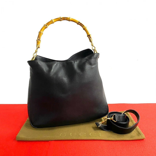 GUCCI Shoulder Bag leather black Bamboo Old Gucci