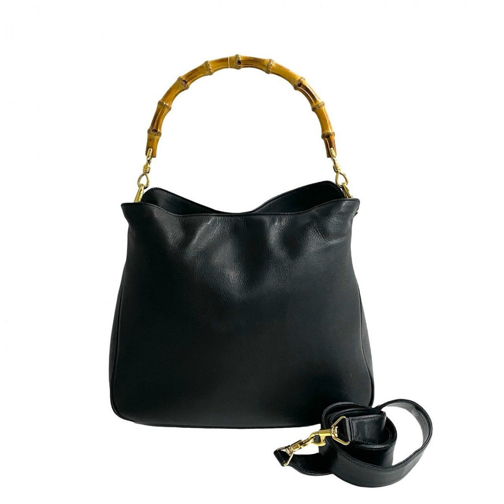 GUCCI Shoulder Bag leather black Bamboo Old Gucci