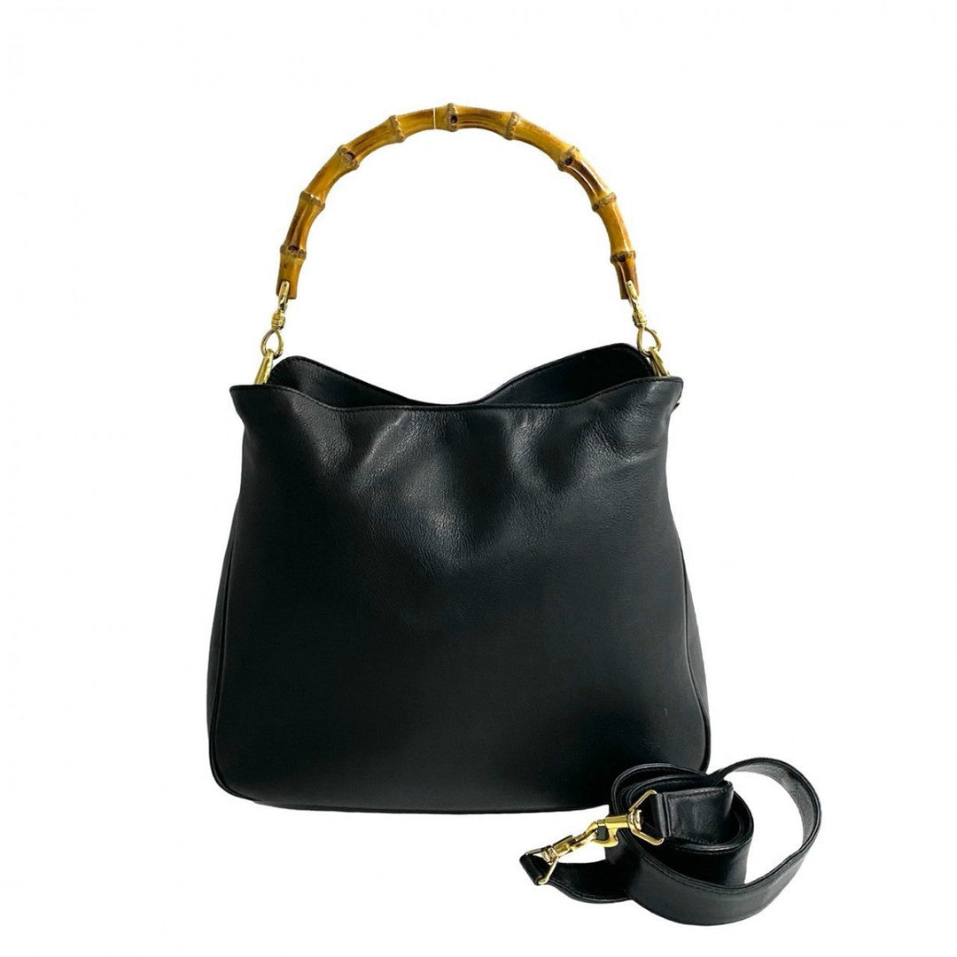 GUCCI Shoulder Bag leather black Bamboo Old Gucci