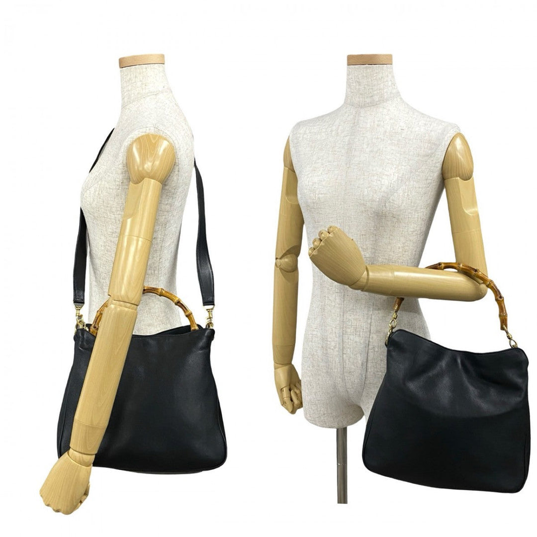 GUCCI Shoulder Bag leather black Bamboo Old Gucci