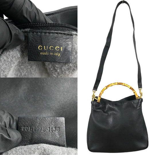 GUCCI Shoulder Bag leather black Bamboo Old Gucci
