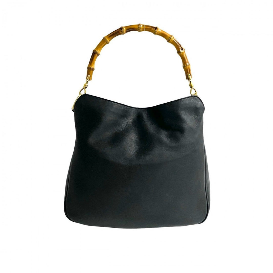 GUCCI Shoulder Bag leather black Bamboo Old Gucci