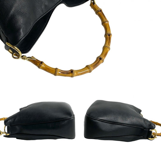 GUCCI Shoulder Bag leather black Bamboo Old Gucci