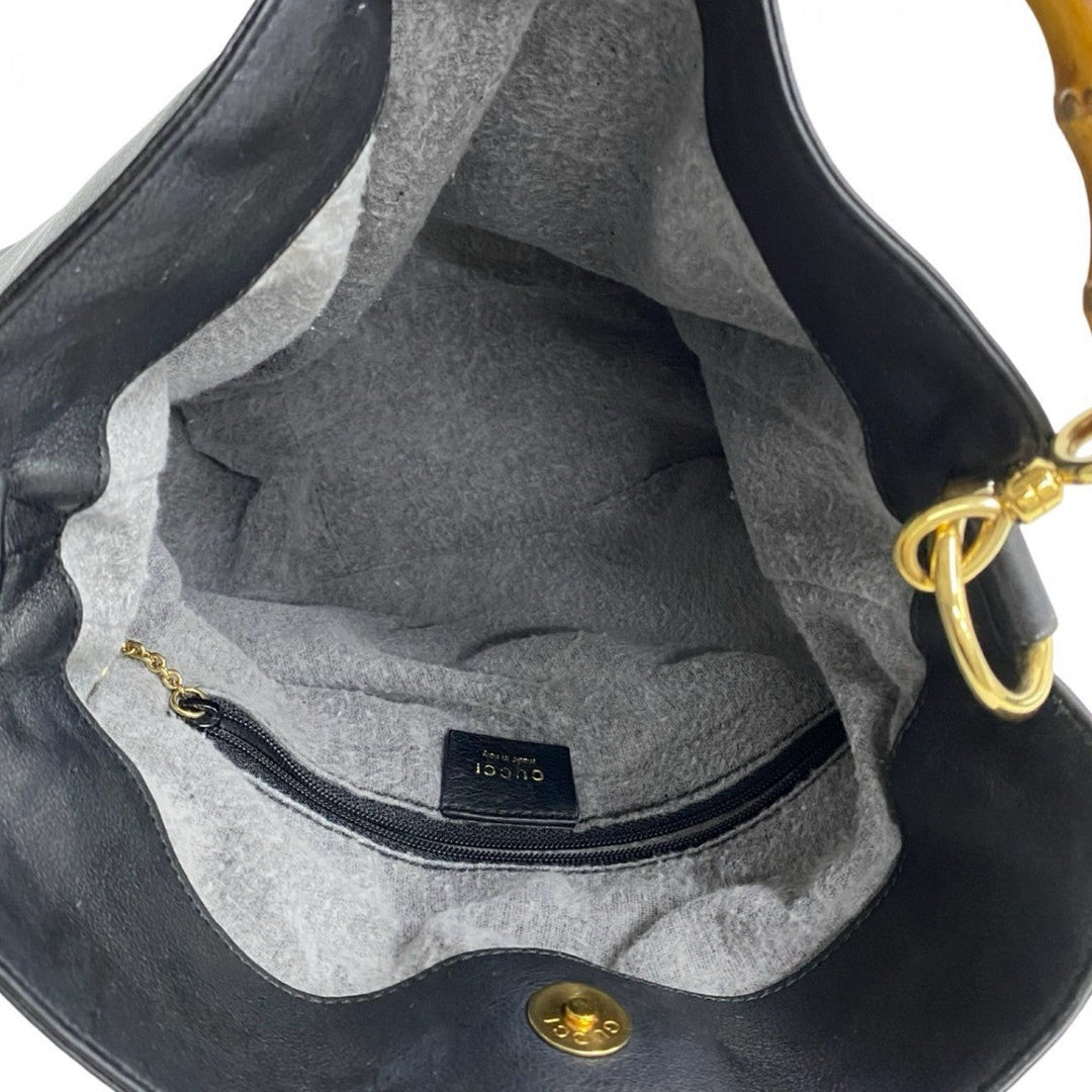 GUCCI Shoulder Bag leather black Bamboo Old Gucci