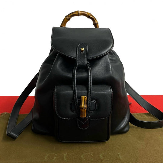 GUCCI Backpack leather black Bamboo