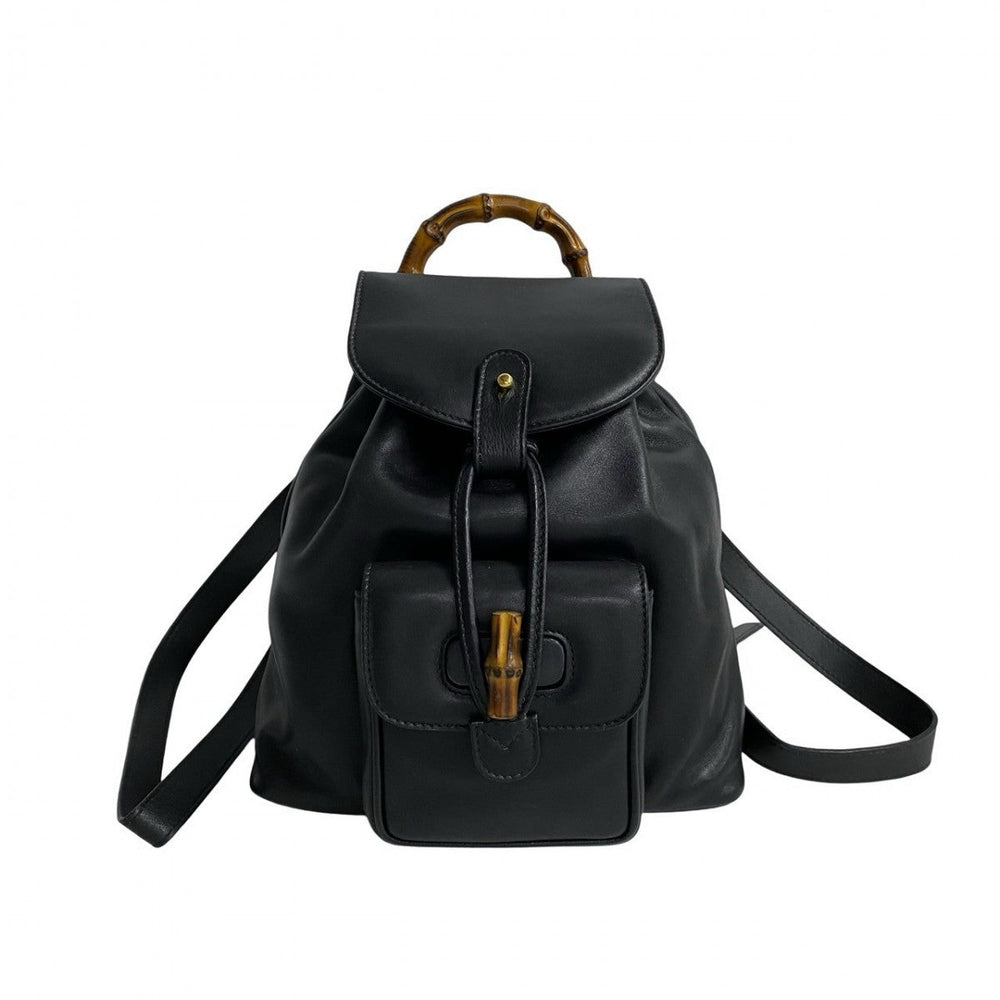 GUCCI Backpack leather black Bamboo