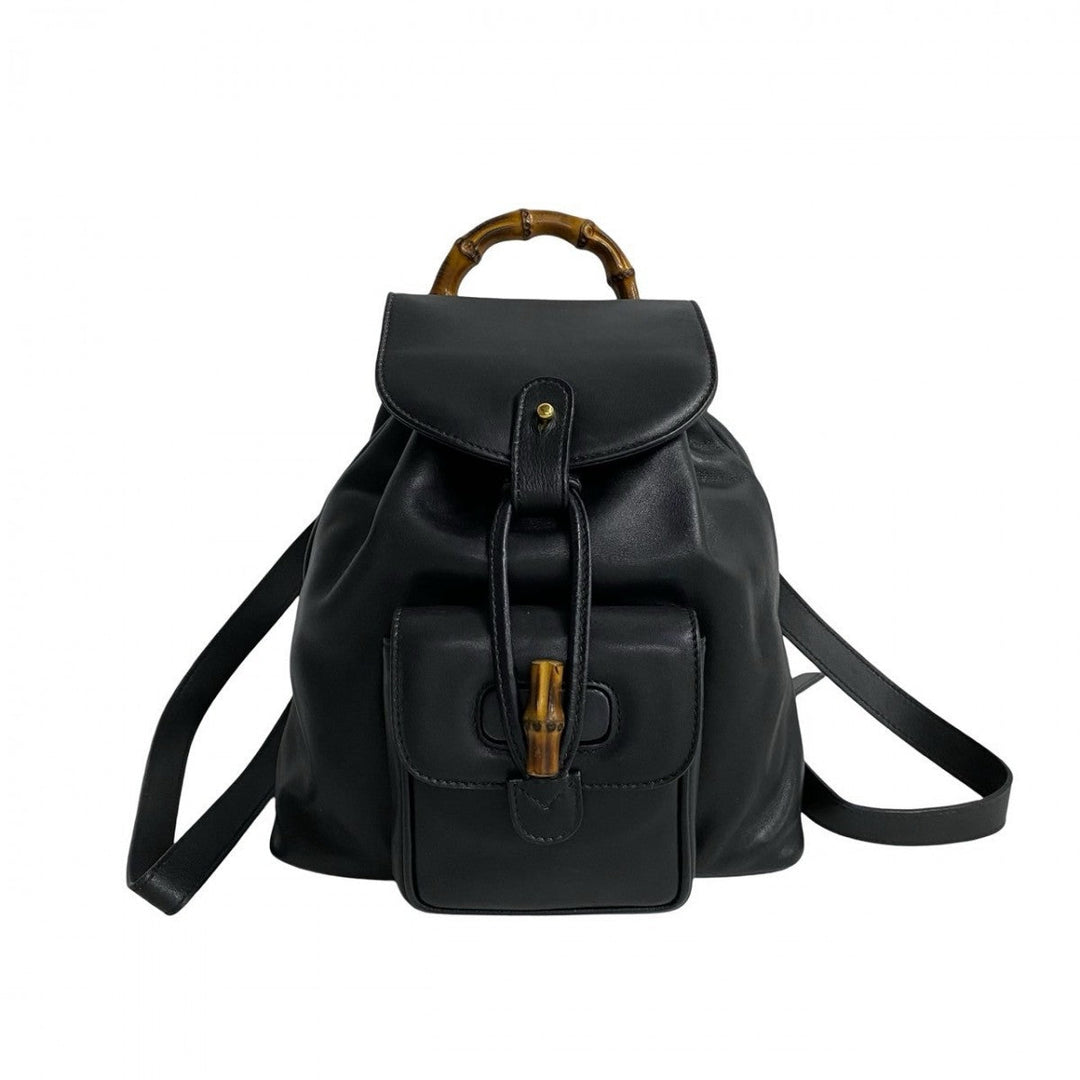 GUCCI Backpack leather black Bamboo