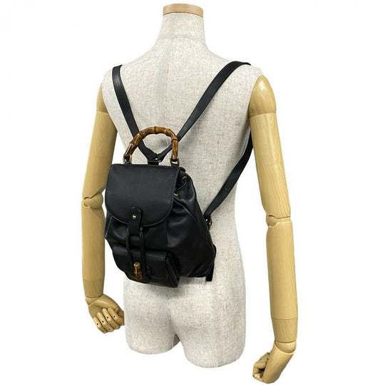 GUCCI Backpack leather black Bamboo