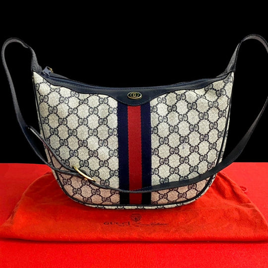 GUCCI Shoulder Bag leather Navy Sherry line