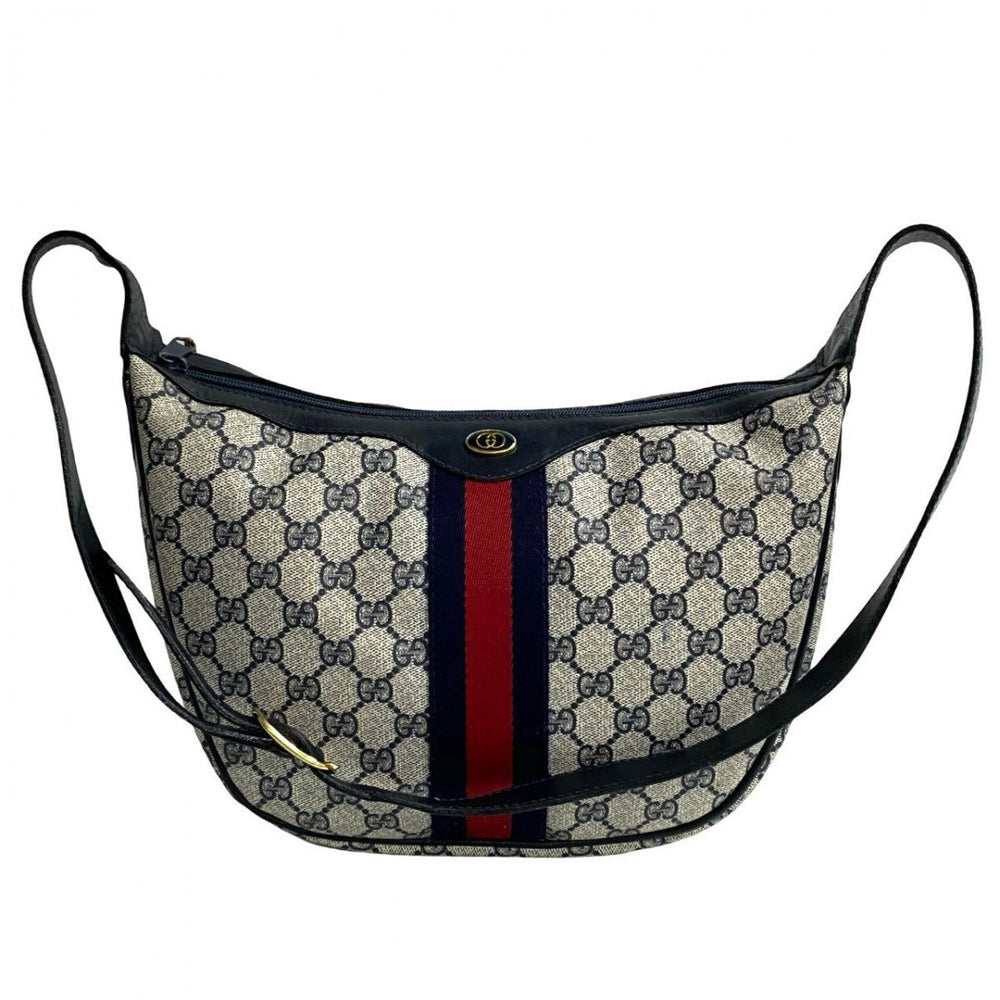 GUCCI Shoulder Bag leather Navy Sherry line