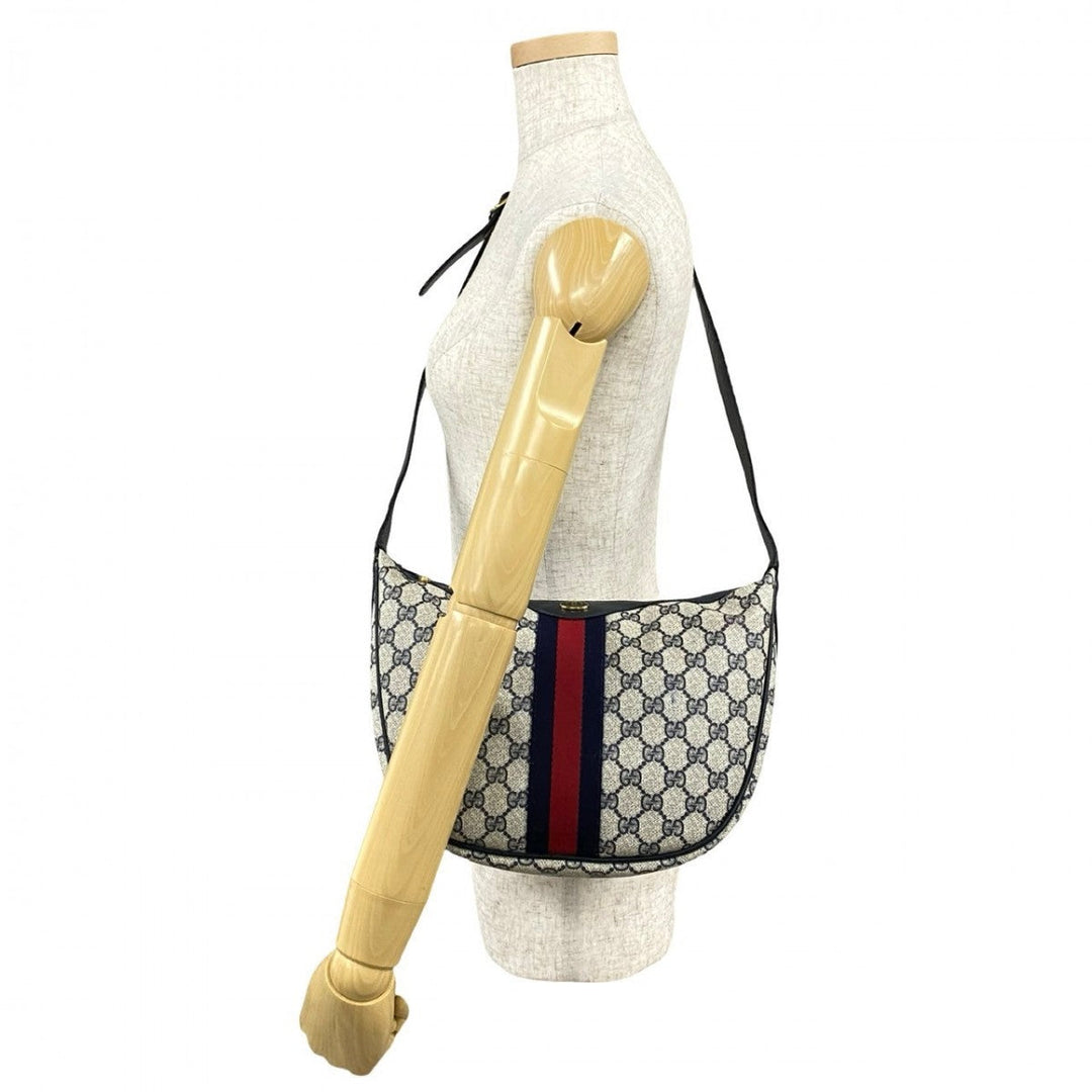 GUCCI Shoulder Bag leather Navy Sherry line