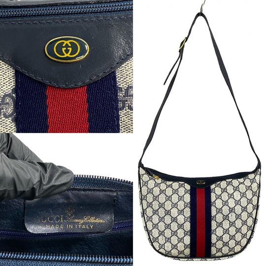 GUCCI Shoulder Bag leather Navy Sherry line