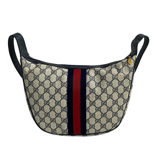 GUCCI Shoulder Bag leather Navy Sherry line