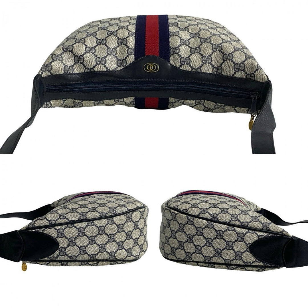 GUCCI Shoulder Bag leather Navy Sherry line