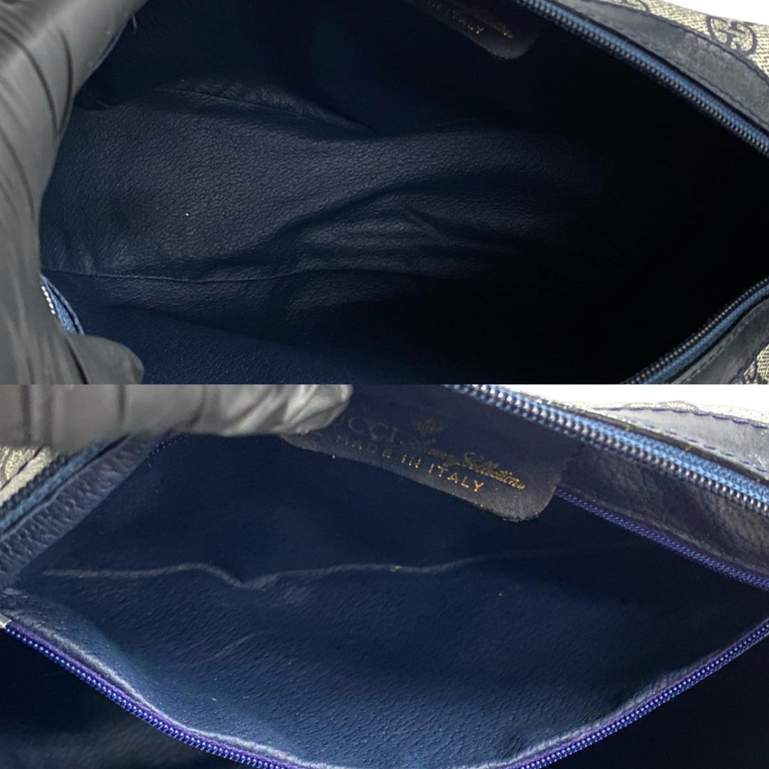 GUCCI Shoulder Bag leather Navy Sherry line