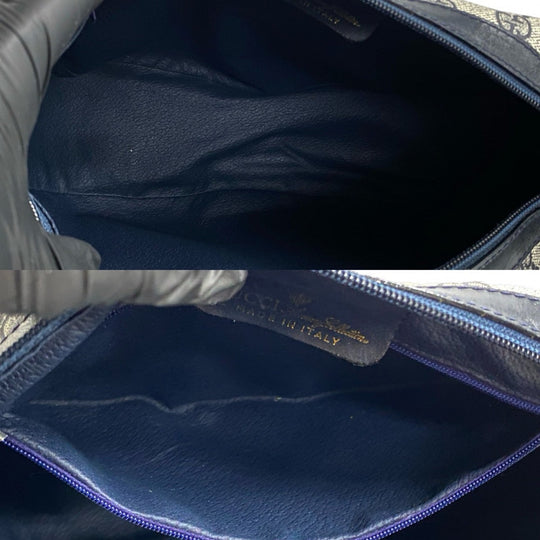 GUCCI Shoulder Bag leather Navy Sherry line