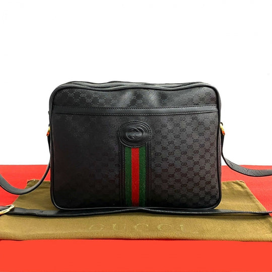GUCCI Shoulder Bag leather black Sherry line Old Gucci