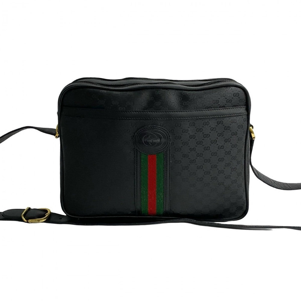 GUCCI Shoulder Bag leather black Sherry line Old Gucci
