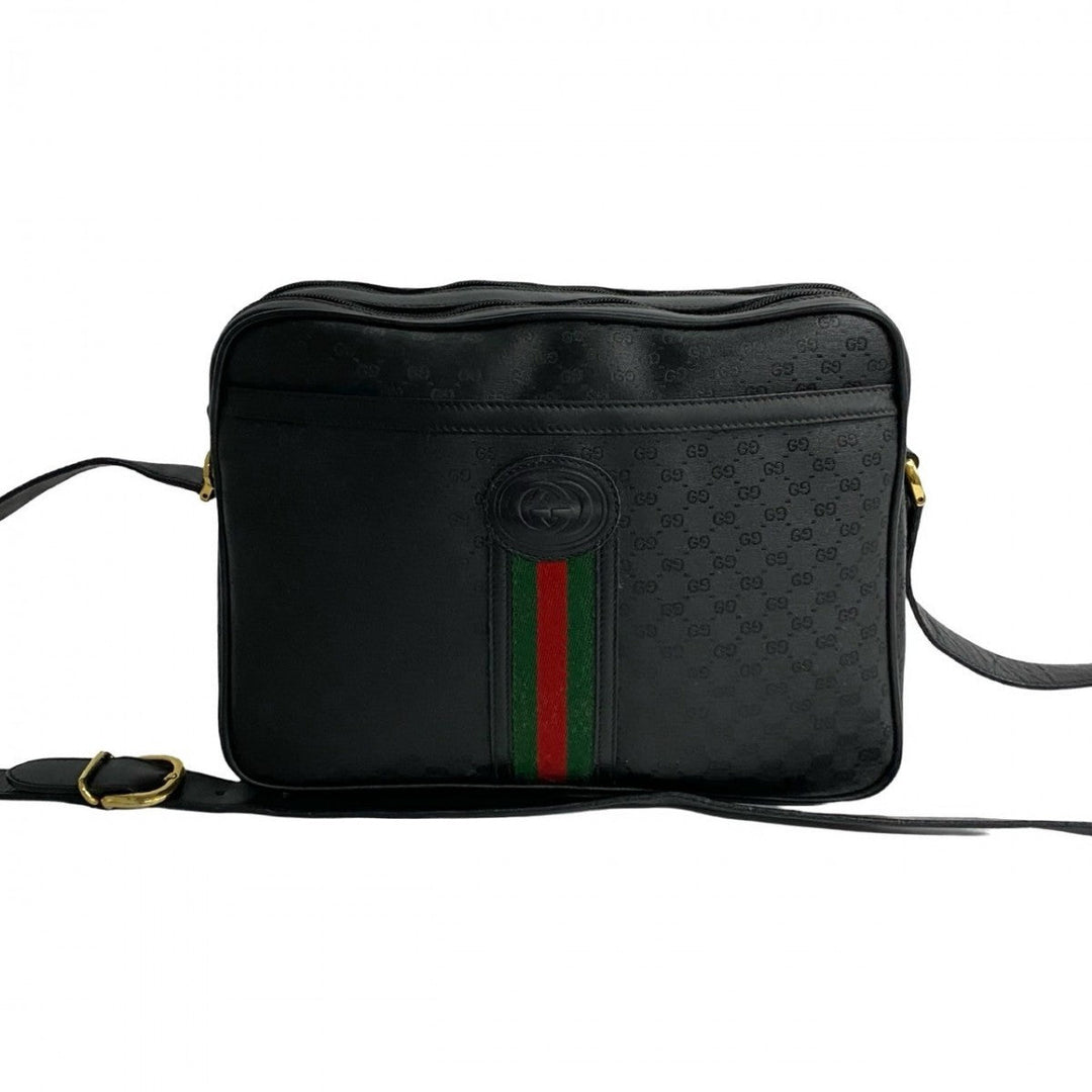 GUCCI Shoulder Bag leather black Sherry line Old Gucci