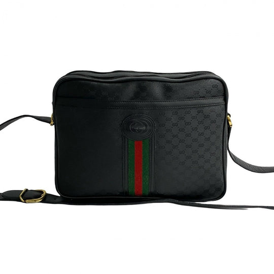 GUCCI Shoulder Bag leather black Sherry line Old Gucci