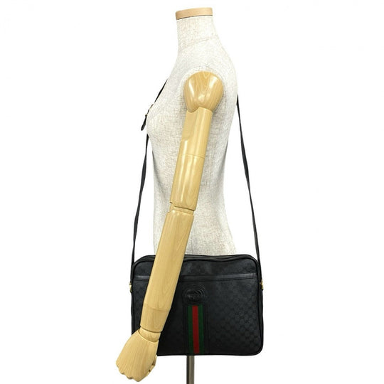 GUCCI Shoulder Bag leather black Sherry line Old Gucci