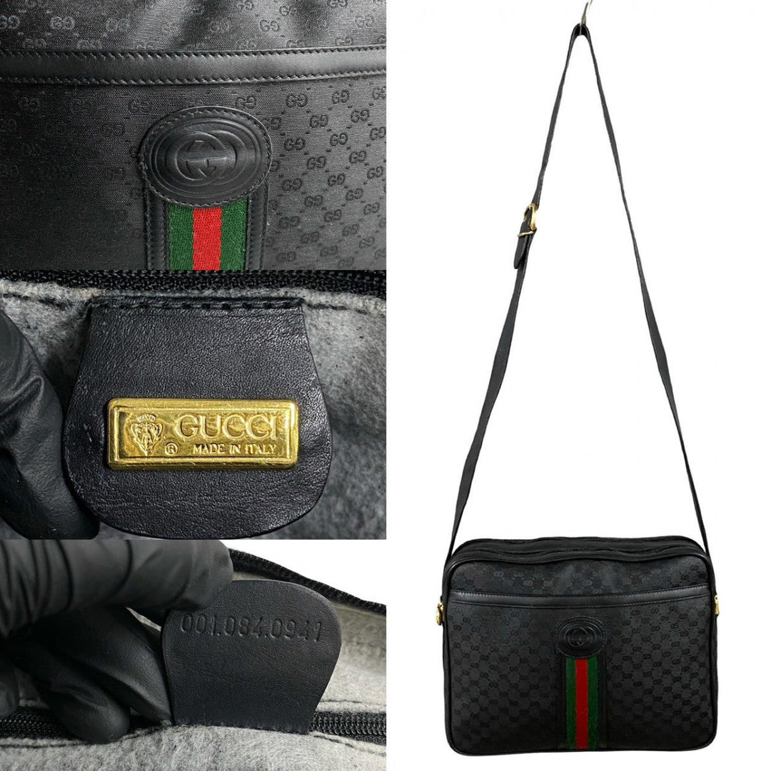 GUCCI Shoulder Bag leather black Sherry line Old Gucci