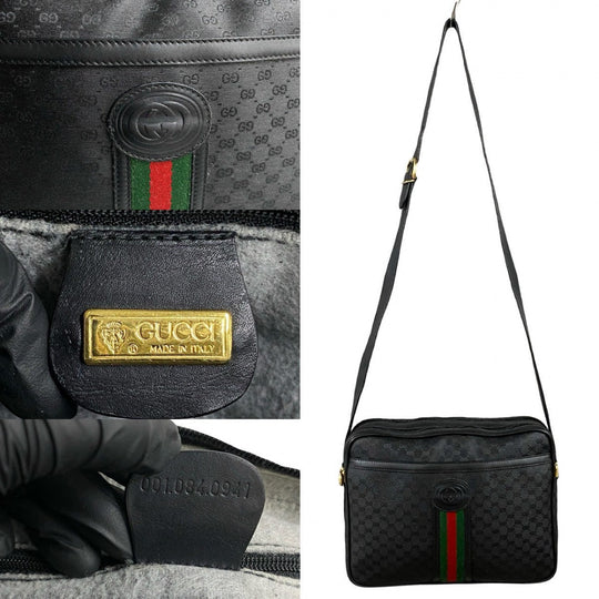 GUCCI Shoulder Bag leather black Sherry line Old Gucci
