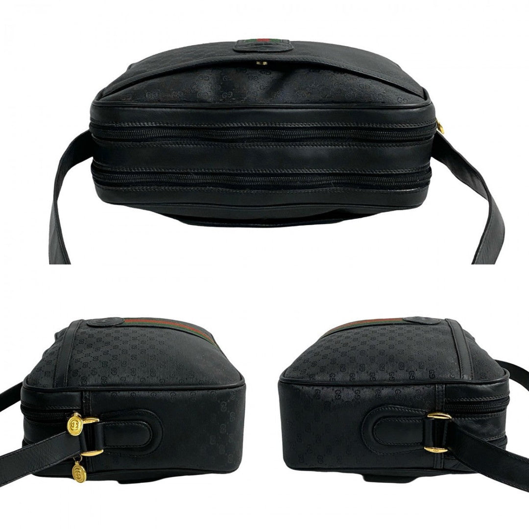 GUCCI Shoulder Bag leather black Sherry line Old Gucci